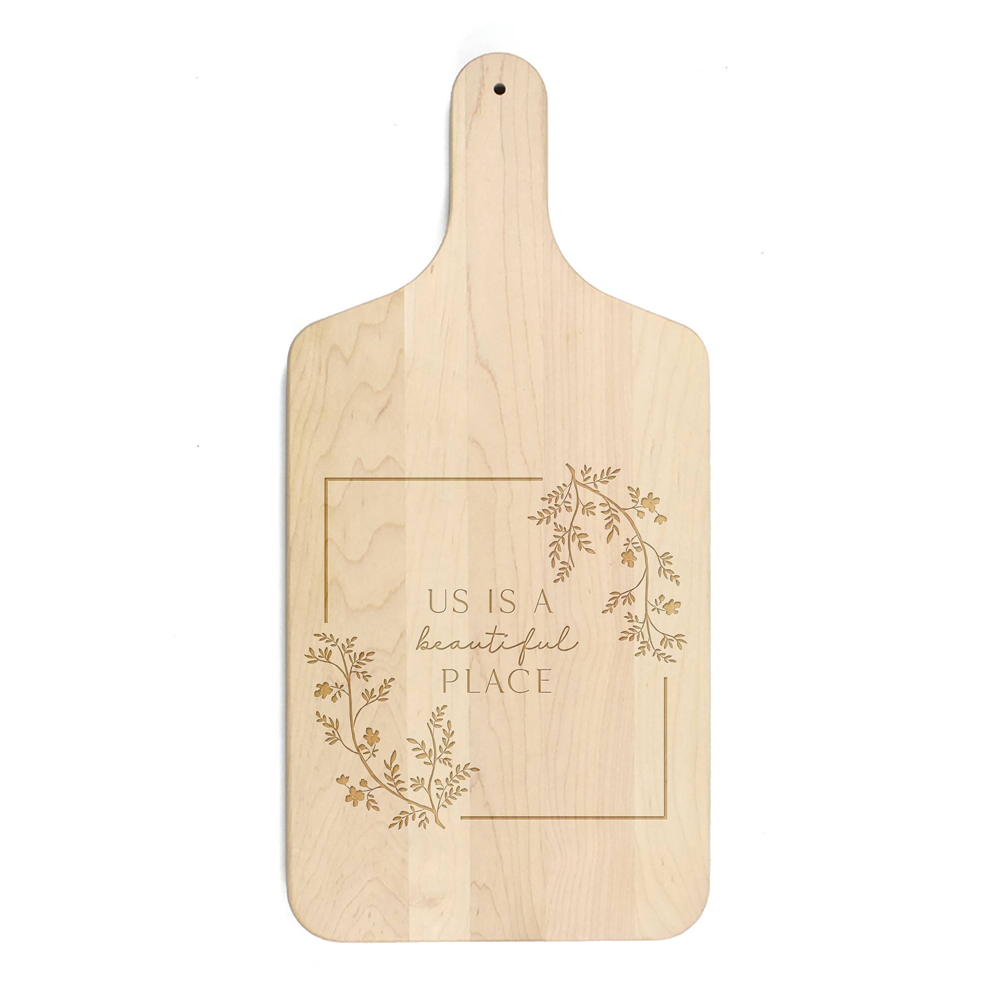 8" x 17" Us Beautiful Place Maple Paddle Cutting Board